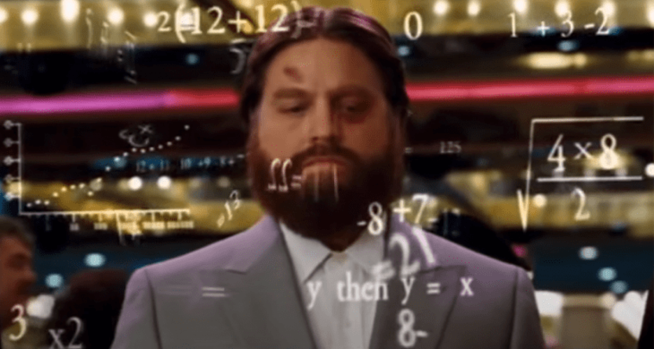 Zach Galifianakis math meme from The Hangover.
