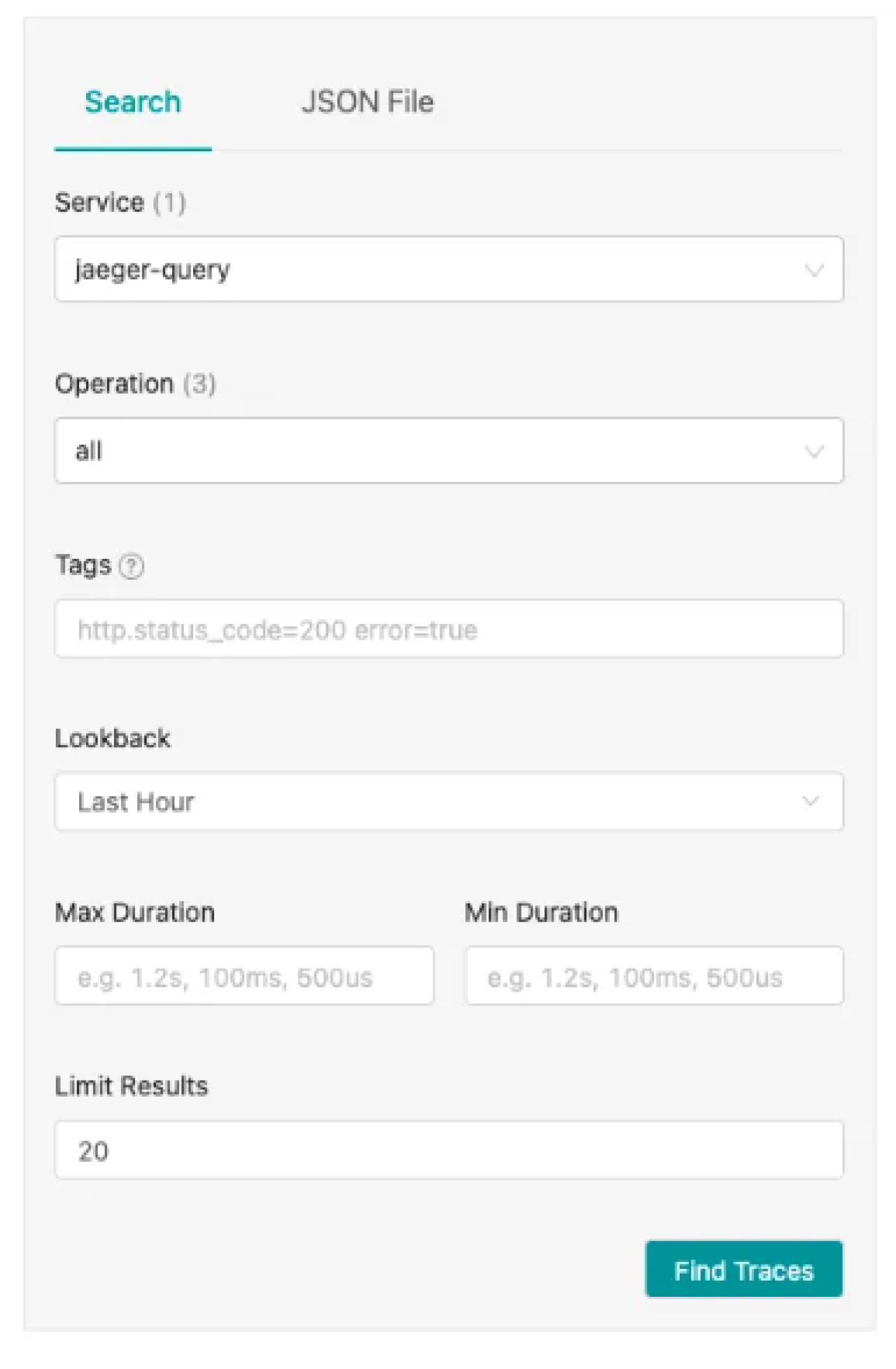 Search pane Jaeger’s UI.