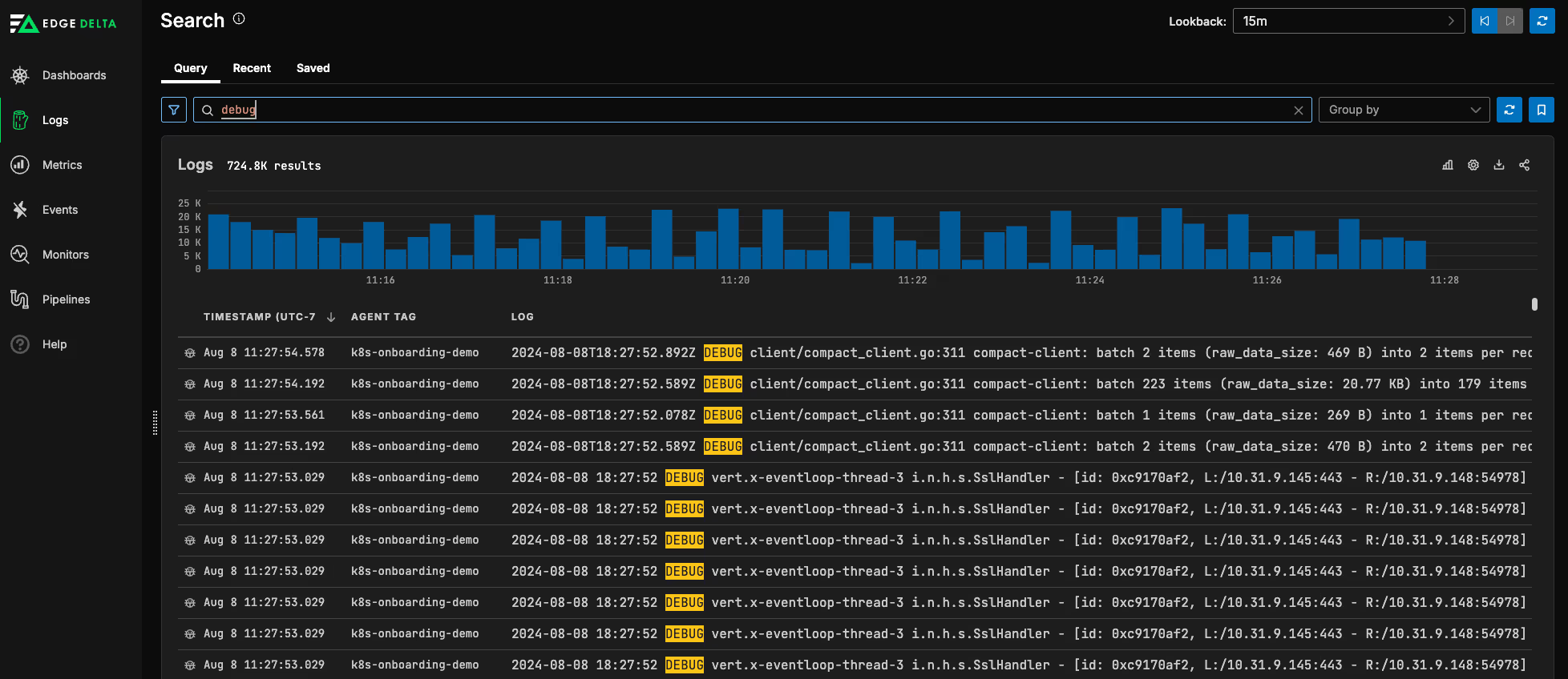 Telemetry Pipelines That Enable Full Text Search and Route Petabytes