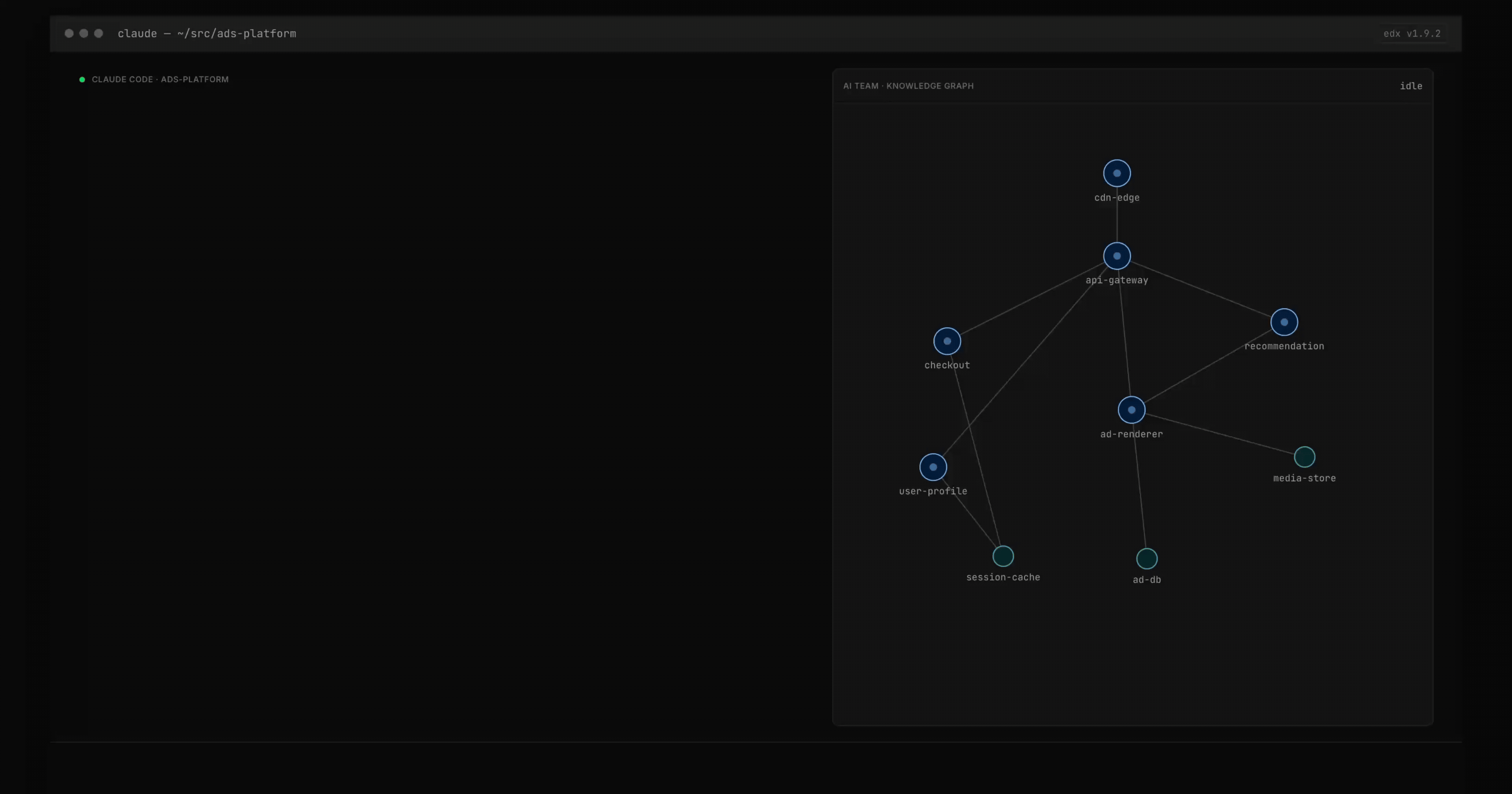 Demo of edx ai knowledge subgraph and criticality tracing ad-renderer's deploy and monitoring gap, then correlating memory metrics to find and fix the leak in creative_pool.go.